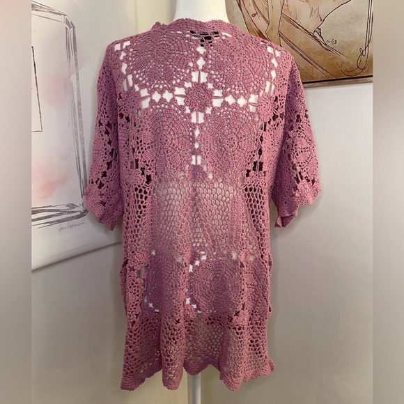 Roaman’s Short Sleeve Crochet Cardigan Plus Size 22/24 1X Lilac - Picture 8 of 16
